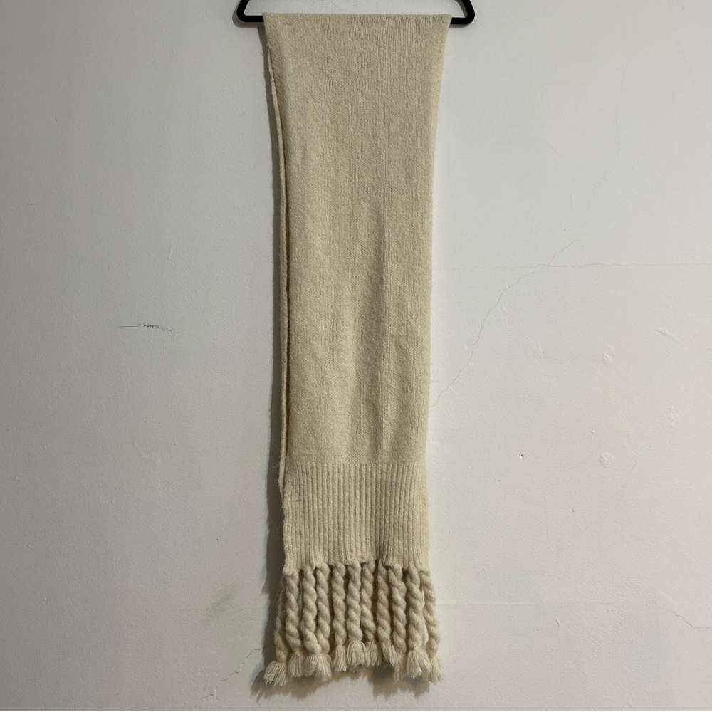 Anthropologie Braided Fringe Scarf Cream Fall Winter Cozy Chic